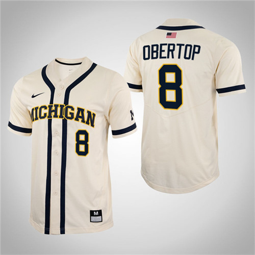 Michigan Wolverines Jimmy Obertop Full-Button College Baseball Jersey White