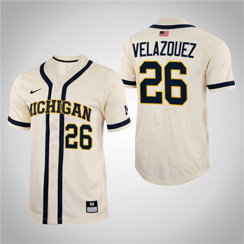 Michigan Wolverines Joey Velazquez Full-Button College Baseball Jersey White