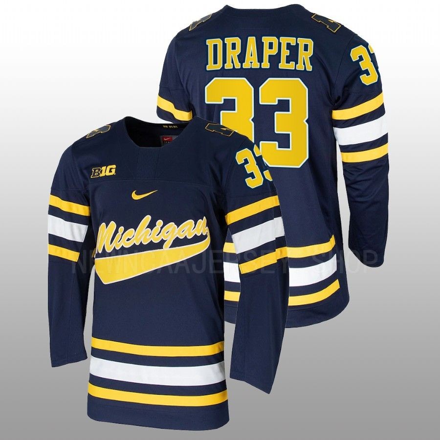 Michigan Wolverines Kienan Draper College Hockey Navy Jersey