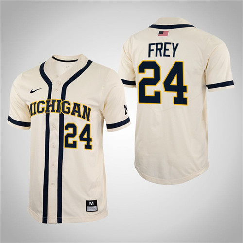 Michigan Wolverines Matt Frey Full-Button College Baseball Jersey White