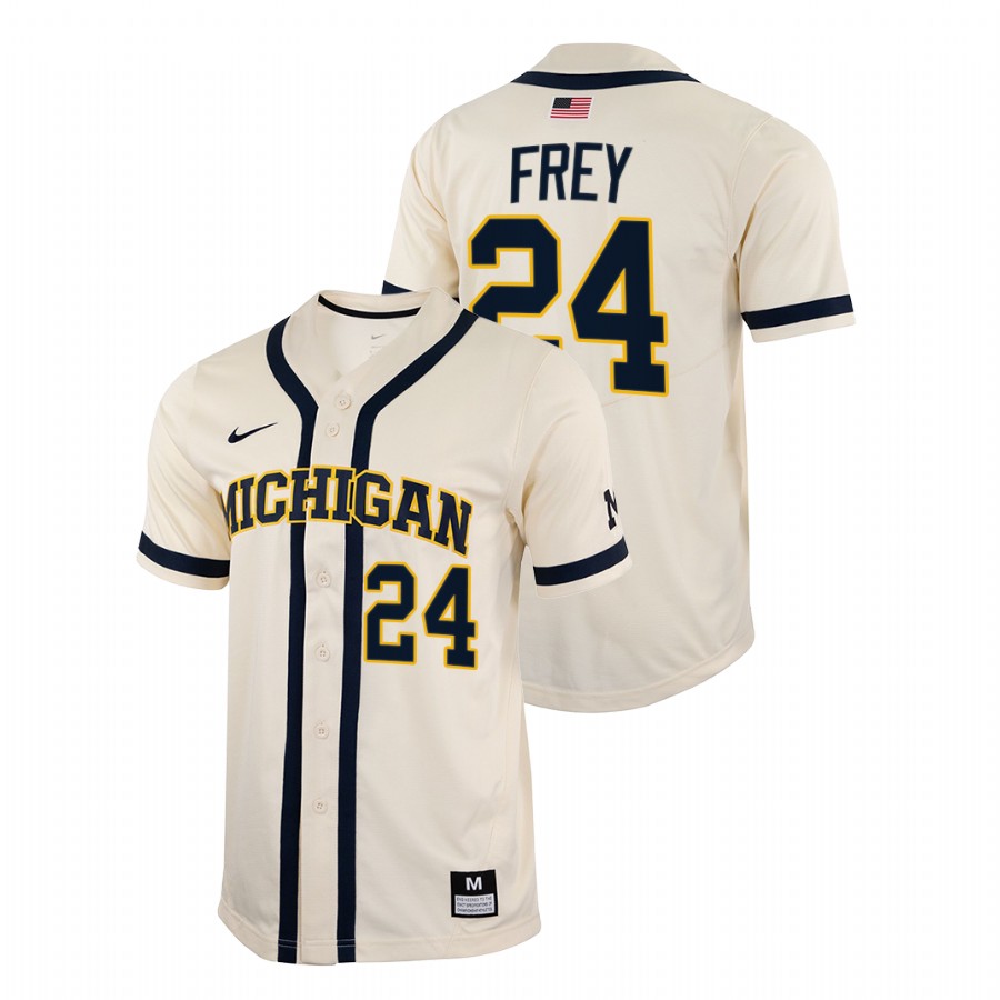 Michigan Wolverines Matt Frey Men White College Baseball Full-Button Jersey 