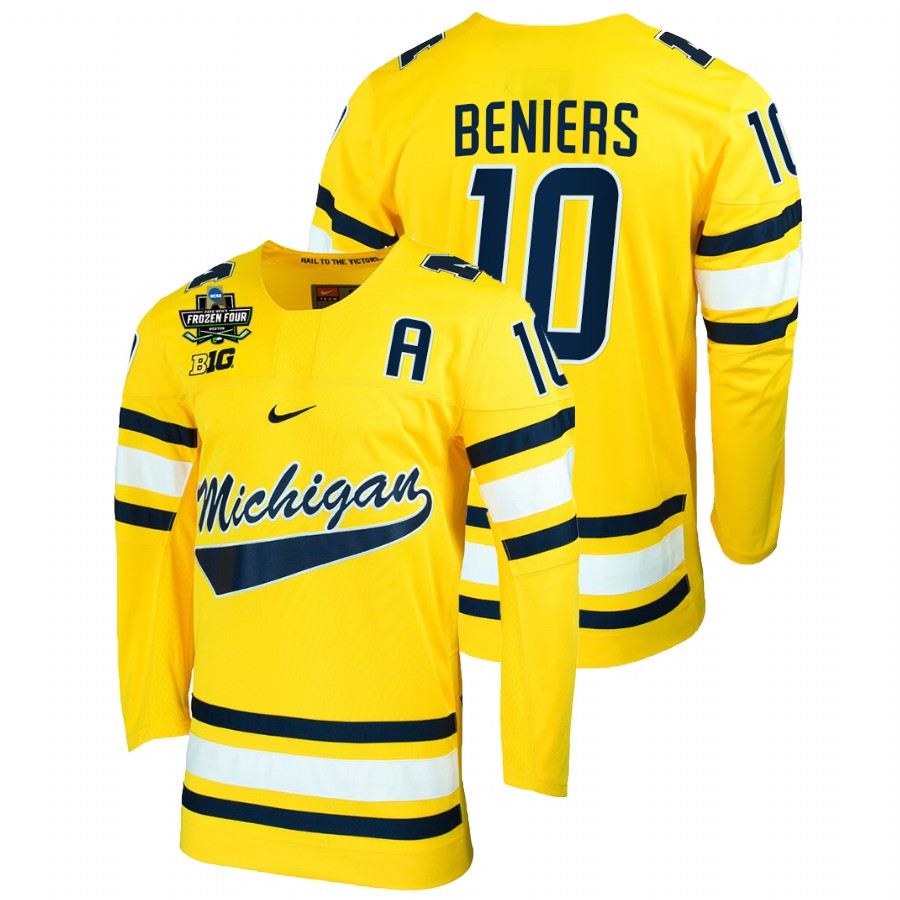 Michigan Wolverines Matty Beniers 2022 Frozen Four NCAA Hockey Jersey Maize