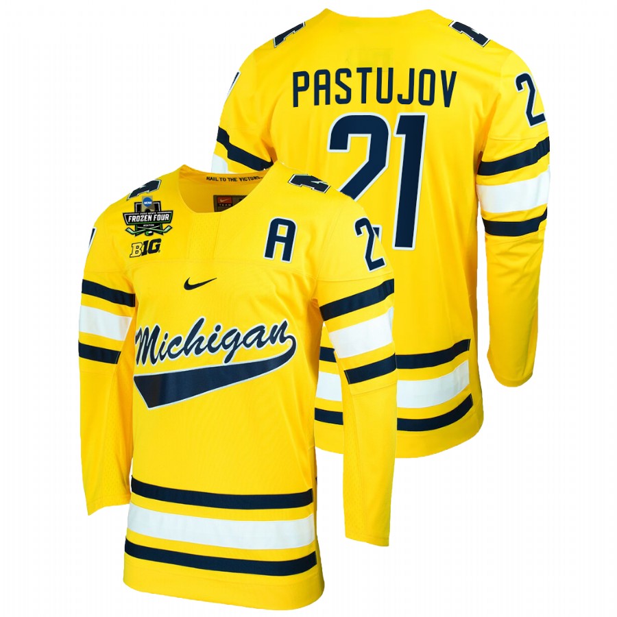 Michigan Wolverines Michael Pastujov 2022 Frozen Four NCAA Hockey Jersey Maize