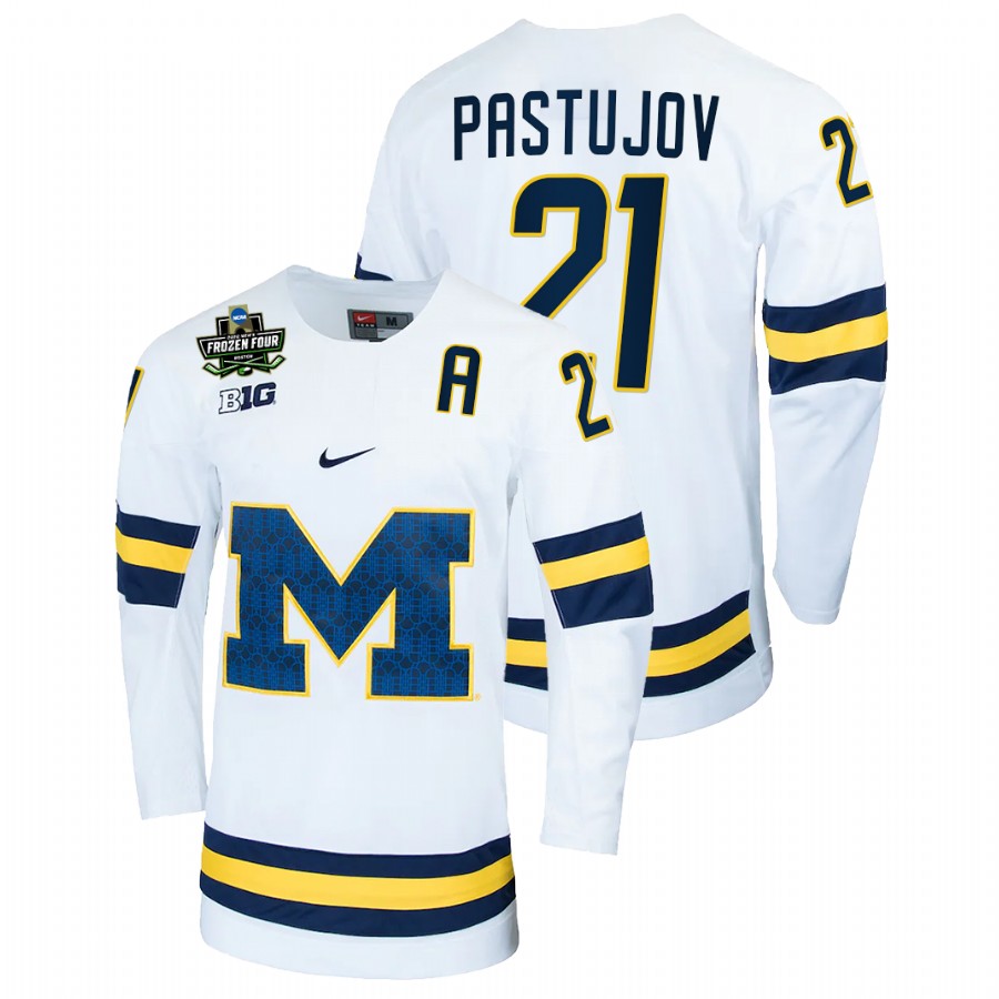 Michigan Wolverines Michael Pastujov 2022 Frozen Four White Jersey
