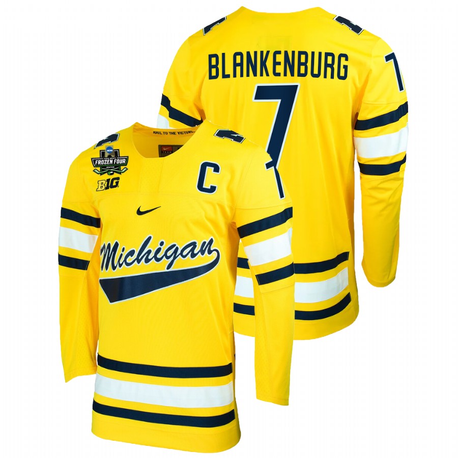 Michigan Wolverines Nick Blankenburg 2022 Frozen Four NCAA Hockey Jersey Maize