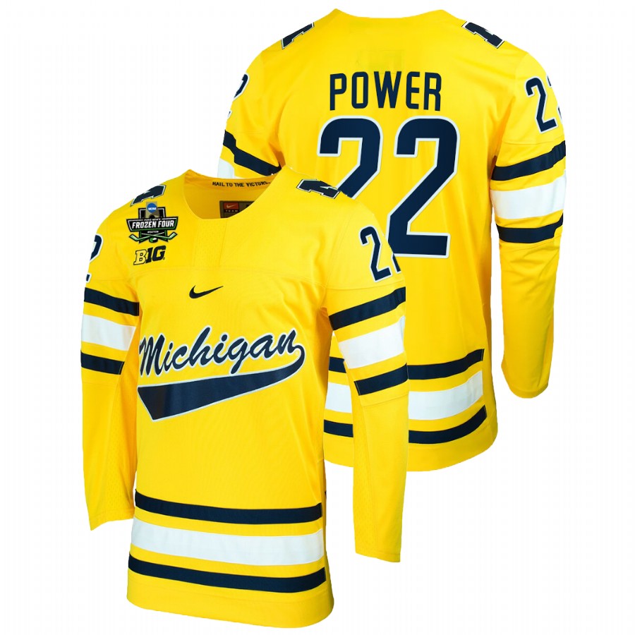 Michigan Wolverines Owen Power 2022 Frozen Four NCAA Hockey Jersey Maize