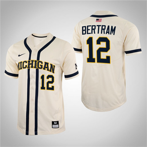 Michigan Wolverines Riley Bertram Full-Button College Baseball Jersey White
