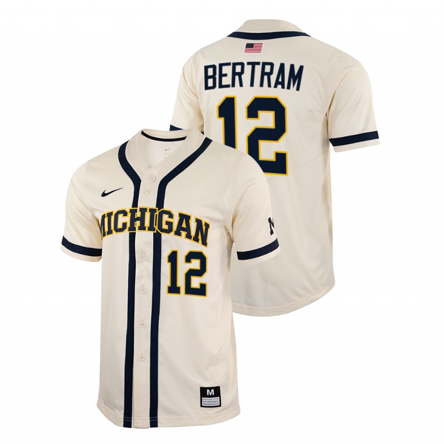 Michigan Wolverines Riley Bertram Men White College Baseball Full-Button Jersey 