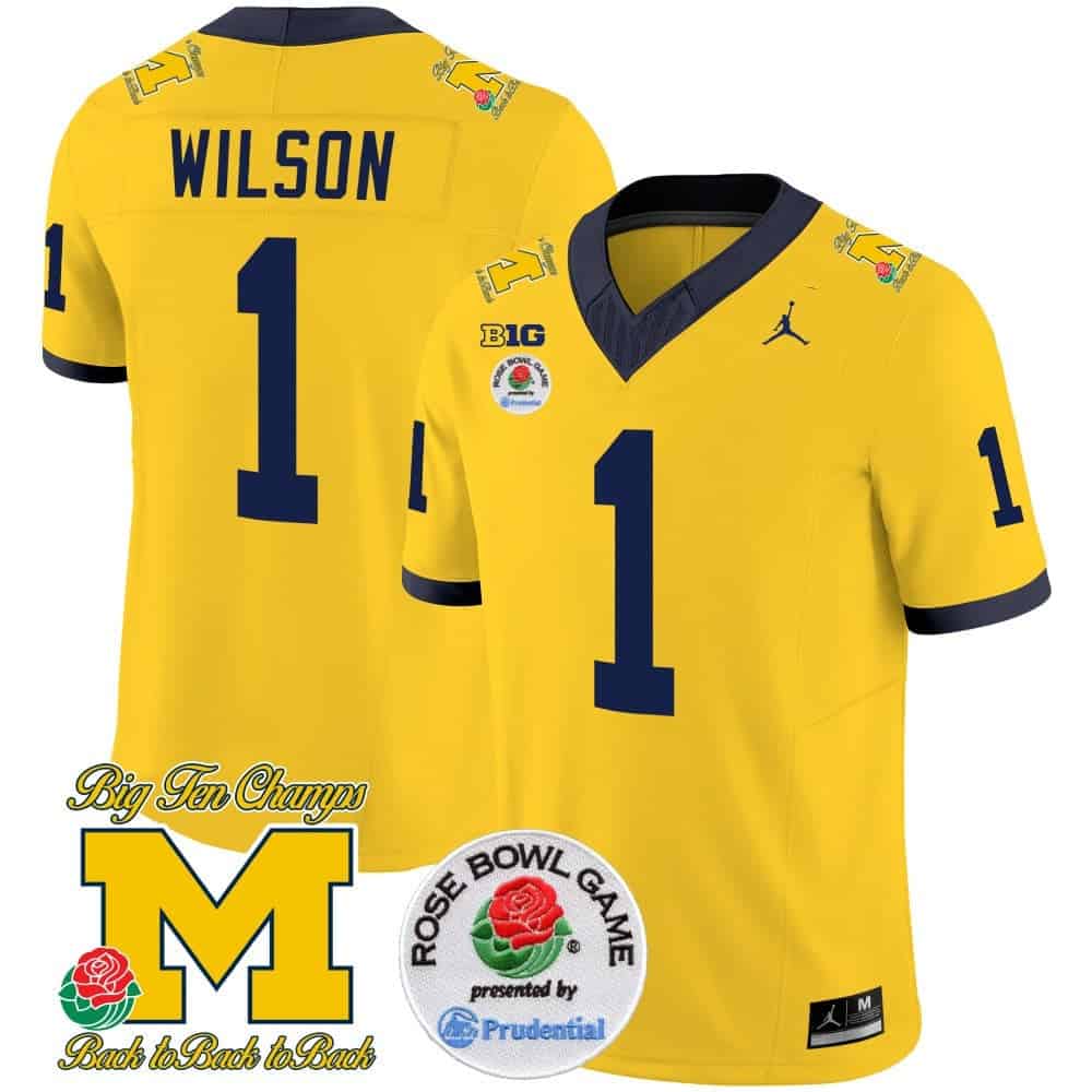 Michigan Wolverines Rose Bowl Patch Vapor Limited Football Jersey – All Stitched Maize #1 Roman Wilson