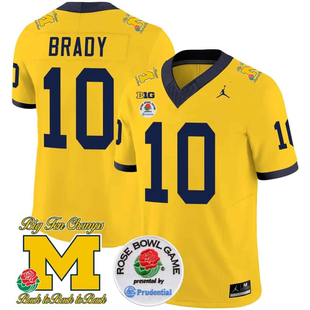 Michigan Wolverines Rose Bowl Patch Vapor Limited Football Jersey – All Stitched Maize #10 Tom Brady