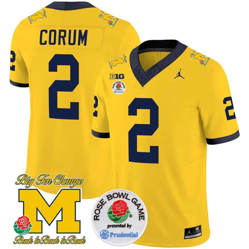 Michigan Wolverines Rose Bowl Patch Vapor Limited Football Jersey – All Stitched Maize #2 Blake Corum