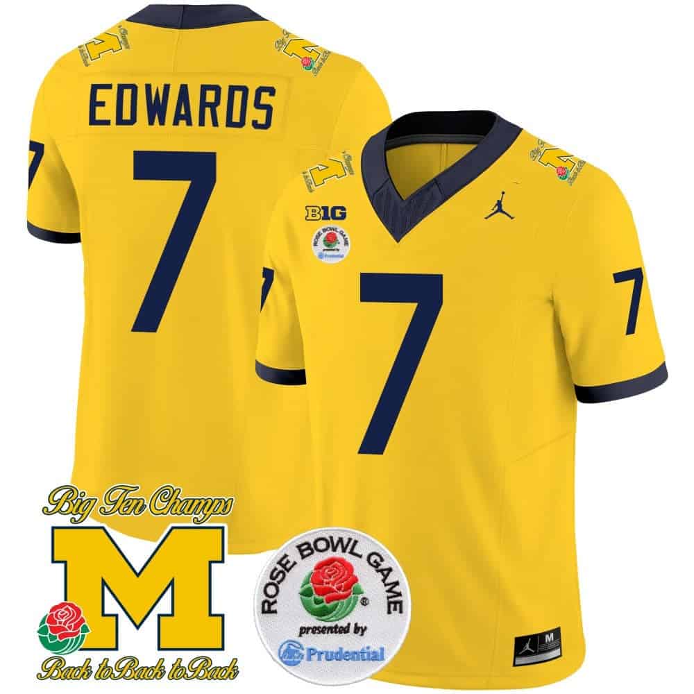 Michigan Wolverines Rose Bowl Patch Vapor Limited Football Jersey – All Stitched Maize #7 Donovan Edwards
