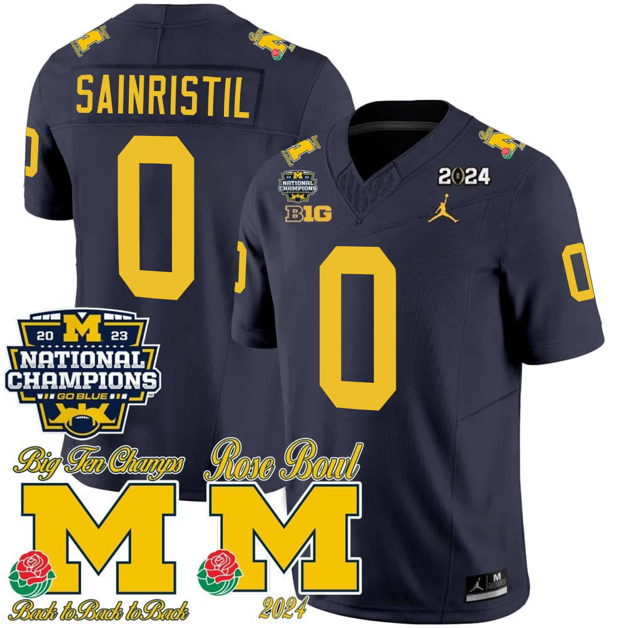 Michigan Wolverines Rose Bowl Patch Vapor Limited Football Jersey – All Stitched Navy #0 Mike Sainristil