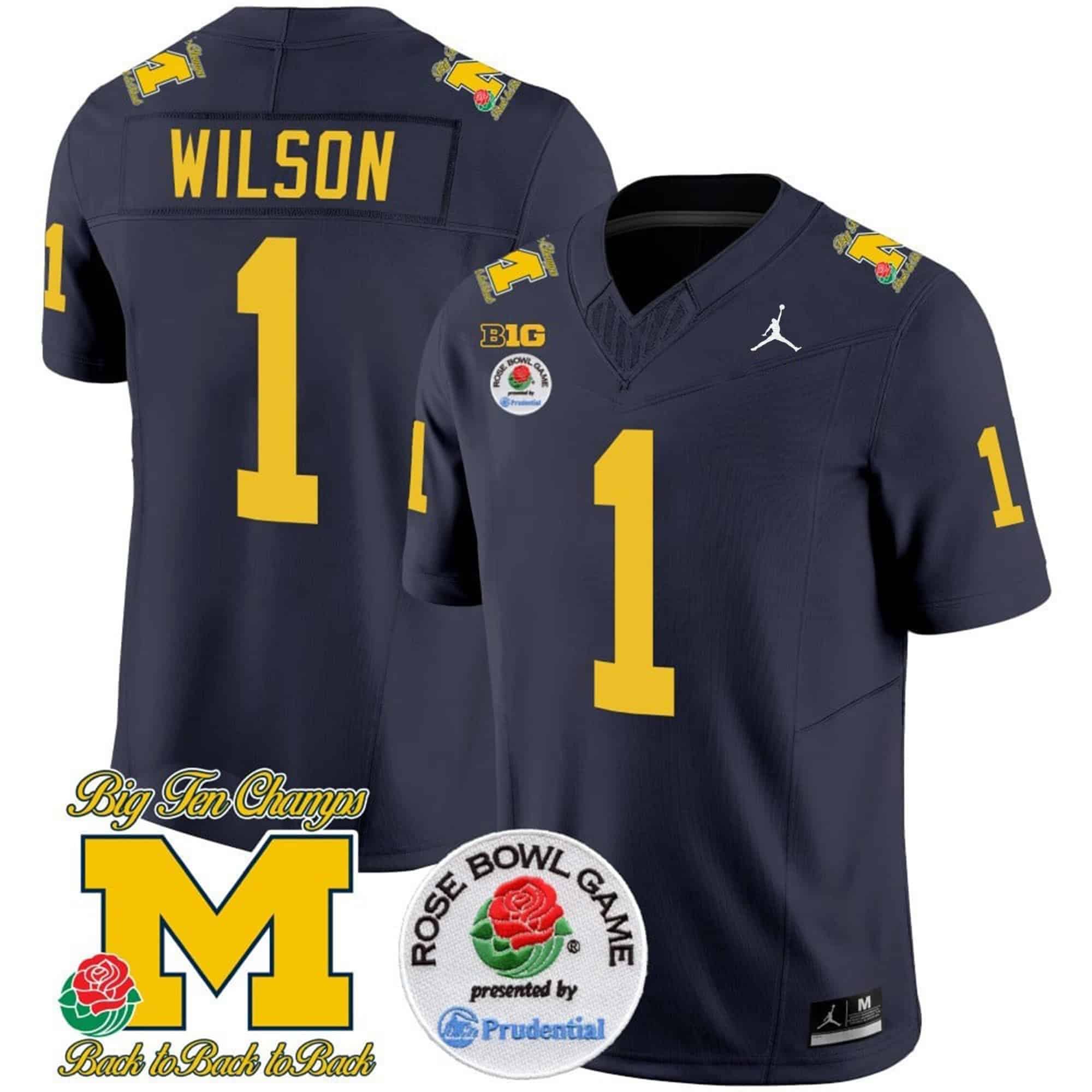 Michigan Wolverines Rose Bowl Patch Vapor Limited Football Jersey – All Stitched Navy #1 Roman Wilson