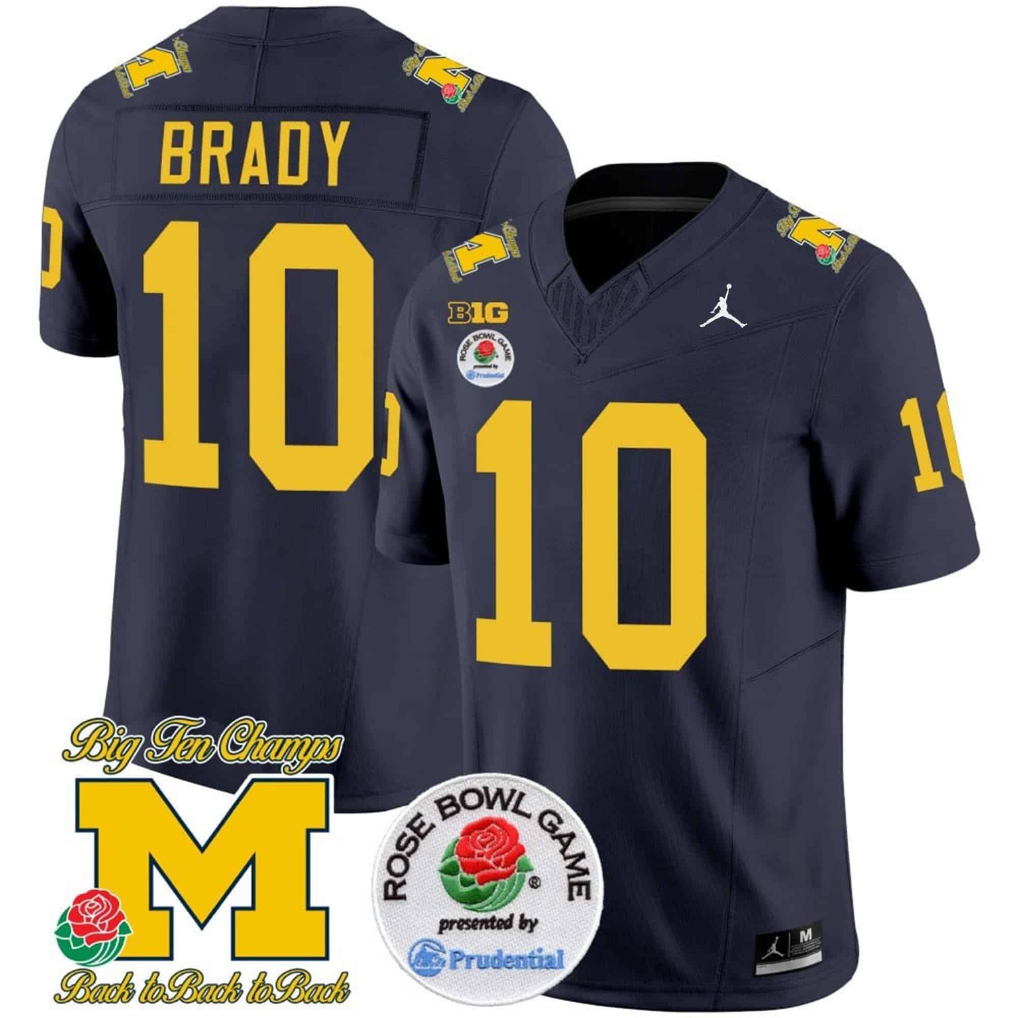 Michigan Wolverines Rose Bowl Patch Vapor Limited Football Jersey – All Stitched Navy #10 Tom Brady