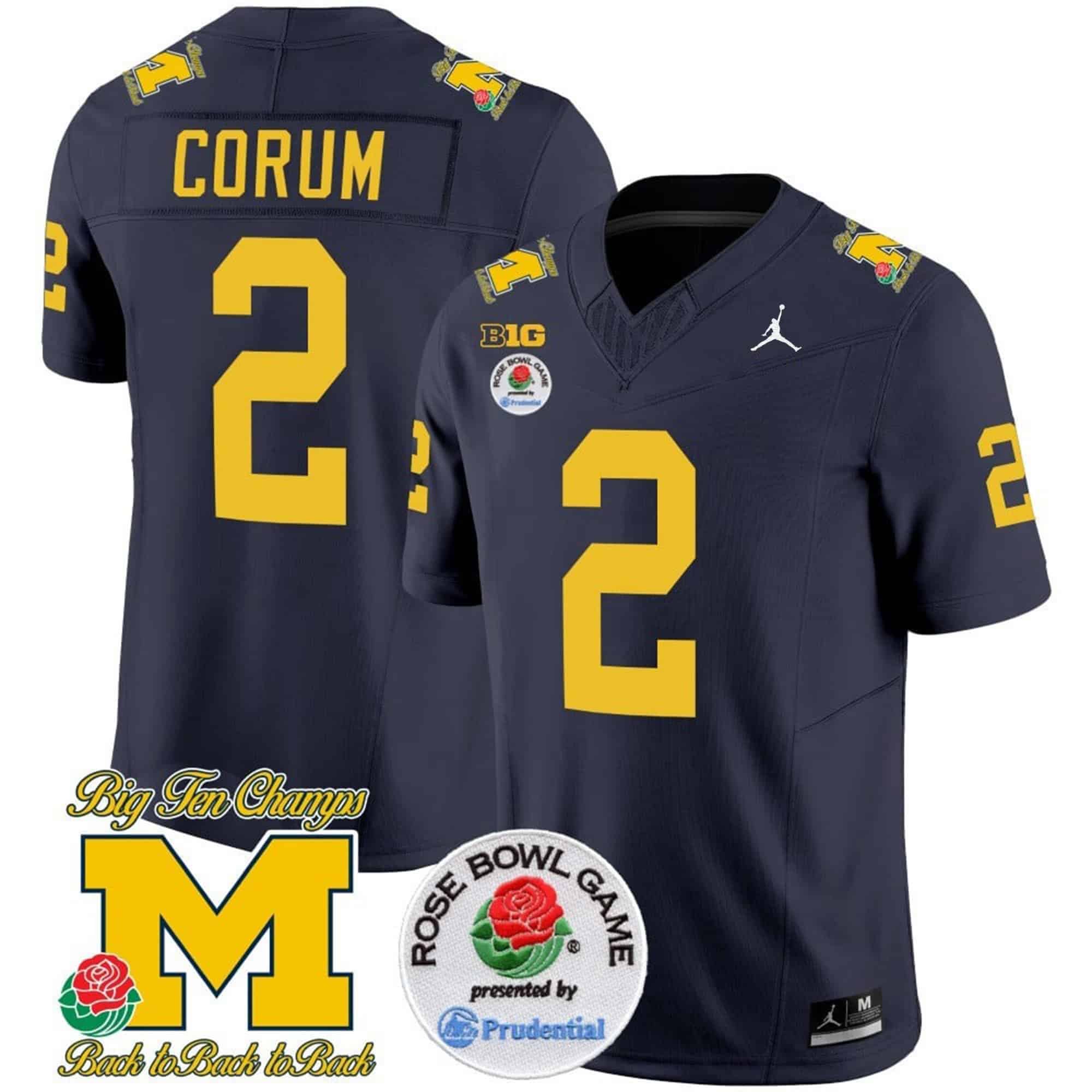 Michigan Wolverines Rose Bowl Patch Vapor Limited Football Jersey – All Stitched Navy #2 Blake Corum