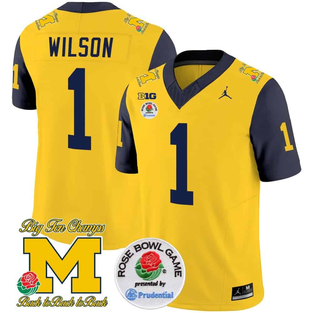 Michigan Wolverines Rose Bowl Patch Vapor Limited Football Jersey – All Stitched Navy Sleeves #1 Roman Wilson