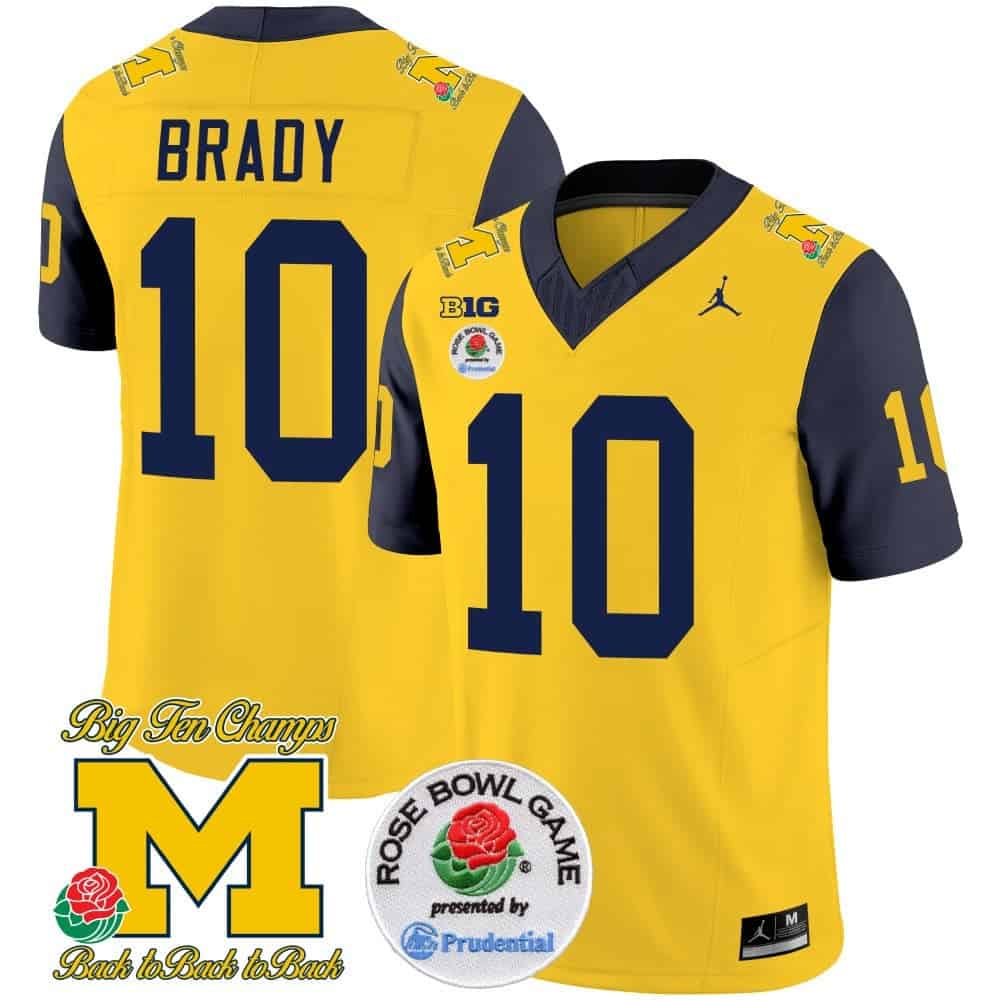 Michigan Wolverines Rose Bowl Patch Vapor Limited Football Jersey – All Stitched Navy Sleeves #10 Tom Brady