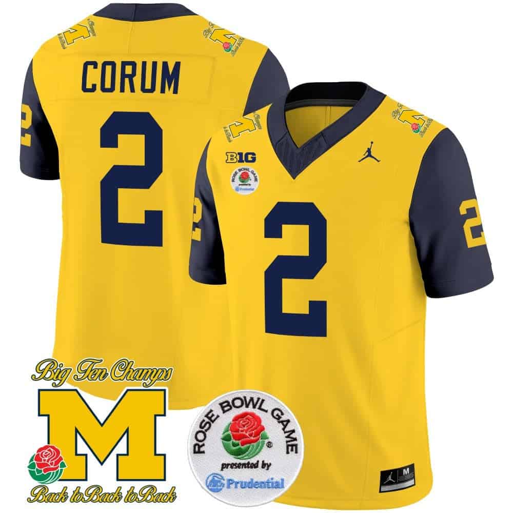 Michigan Wolverines Rose Bowl Patch Vapor Limited Football Jersey – All Stitched Navy Sleeves #2 Blake Corum