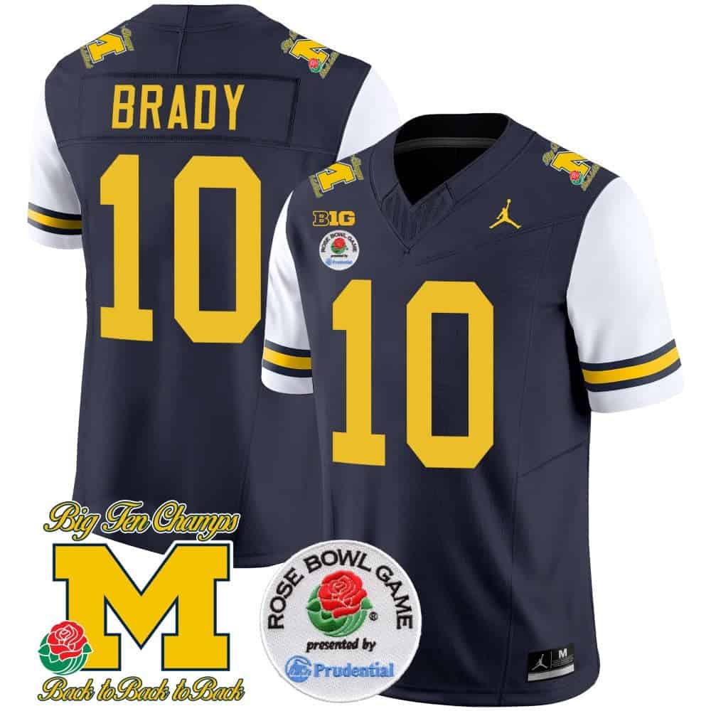 Michigan Wolverines Rose Bowl Patch Vapor Limited Football Jersey – All Stitched White Sleeves #10 Tom Brady