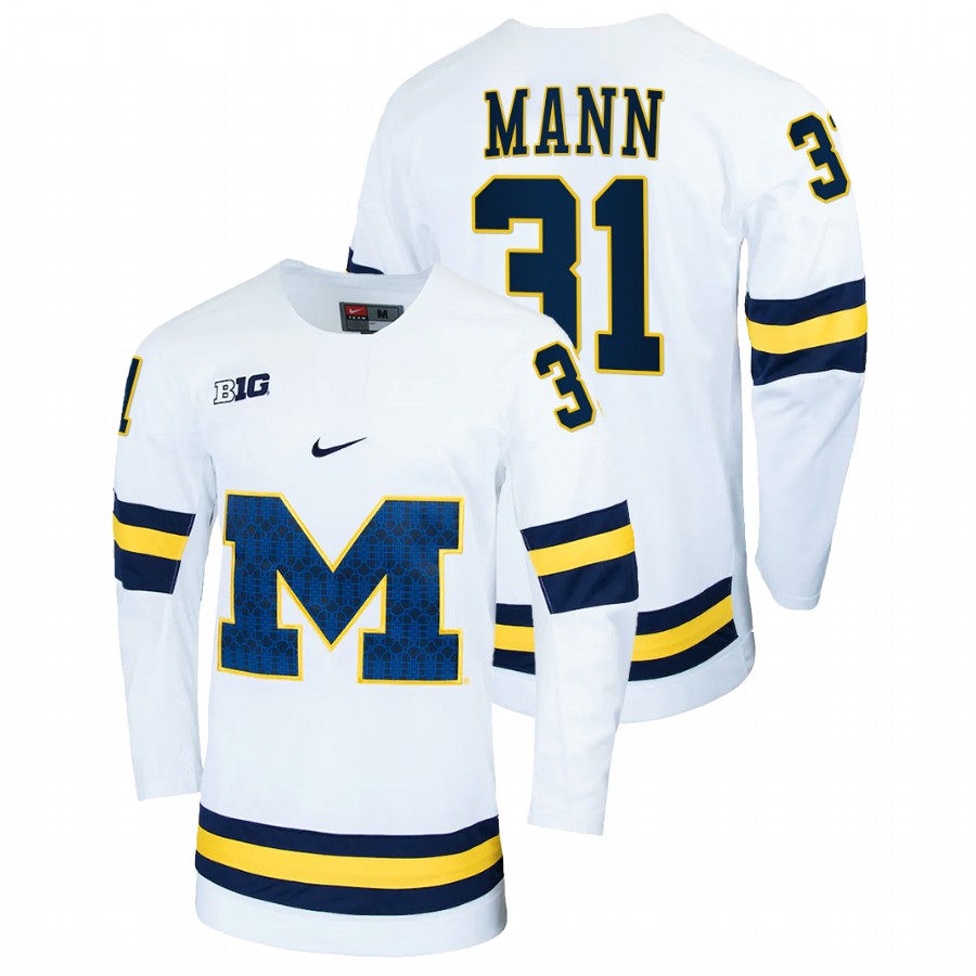 Michigan Wolverines Strauss Mann College Hockey Replica Jersey White