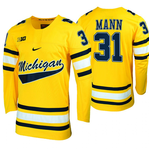 Michigan Wolverines Strauss Mann Replica College Hockey Jersey Maize