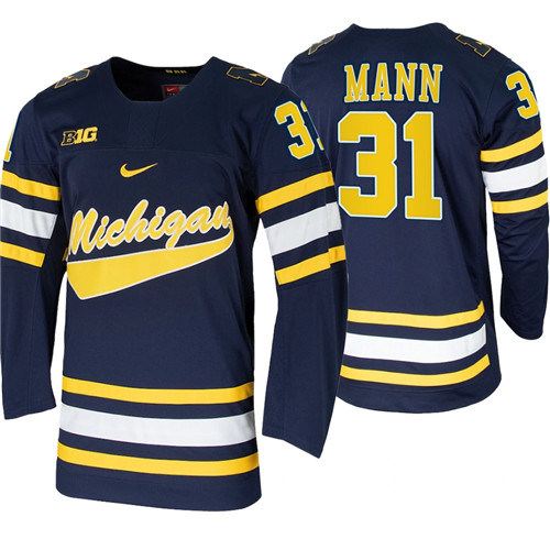 Michigan Wolverines Strauss Mann Replica College Hockey Jersey Navy
