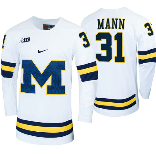 Michigan Wolverines Strauss Mann Replica College Hockey Jersey White