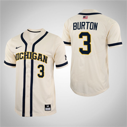 Michigan Wolverines Ted Burton Full-Button College Baseball Jersey White