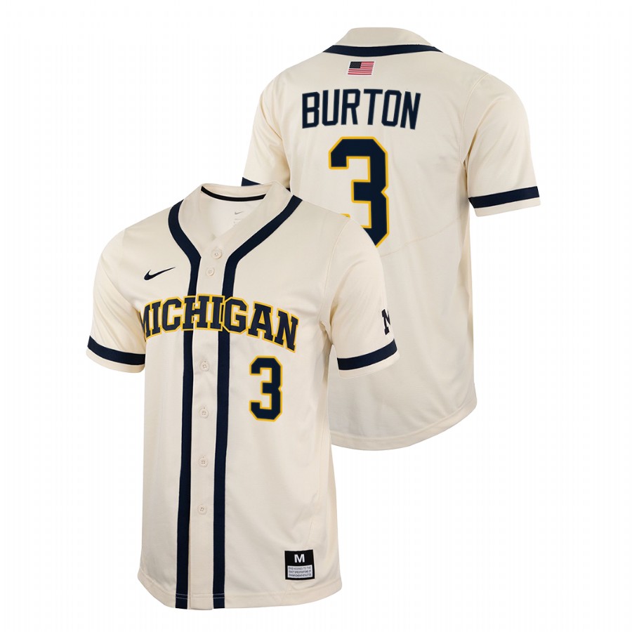 Michigan Wolverines Ted Burton Men White College Baseball Full-Button Jersey 
