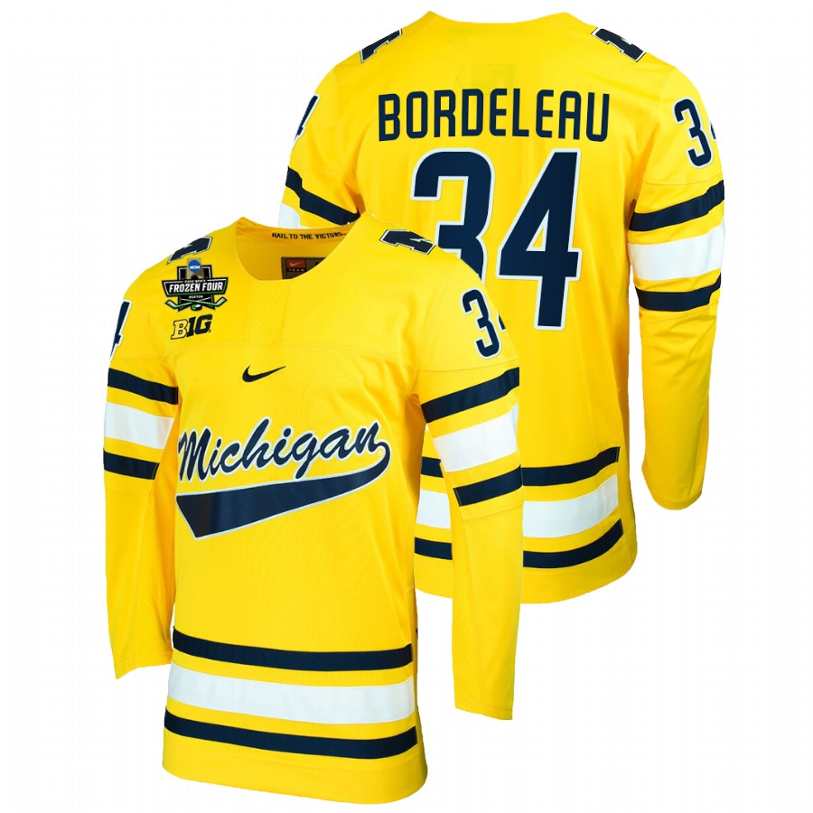 Michigan Wolverines Thomas Bordeleau 2022 Frozen Four NCAA Hockey Jersey Maize