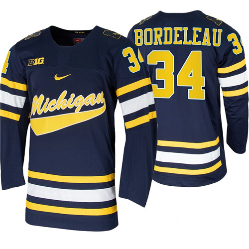 Michigan Wolverines Thomas Bordeleau Replica College Hockey Jersey Navy