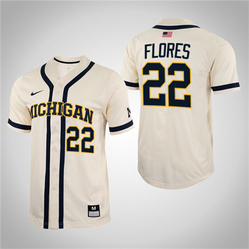 Michigan Wolverines Tito Flores Full-Button College Baseball Jersey White