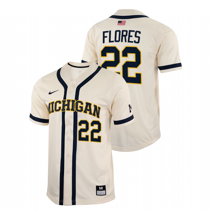Michigan Wolverines Tito Flores Men White College Baseball Full-Button Jersey 