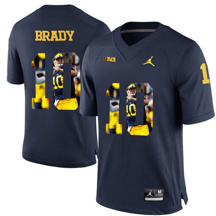 Michigan Wolverines Tom Brady Navy Blue Printing Player Portrait Football Jersey