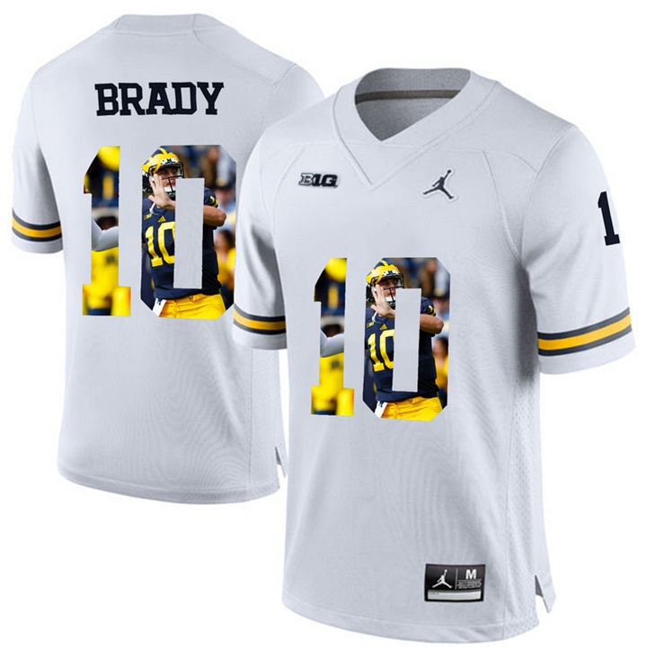 Michigan Wolverines Tom Brady White Printing Player Portrait Football Jersey