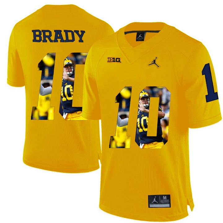 Michigan Wolverines Tom Brady Yellow Printing Player Portrait Football Jersey