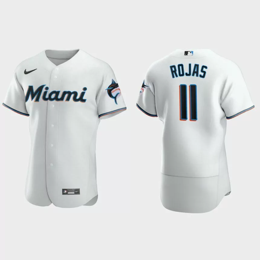 Miguel Rojas Miami Marlins Authentic Home Jersey – White的副本