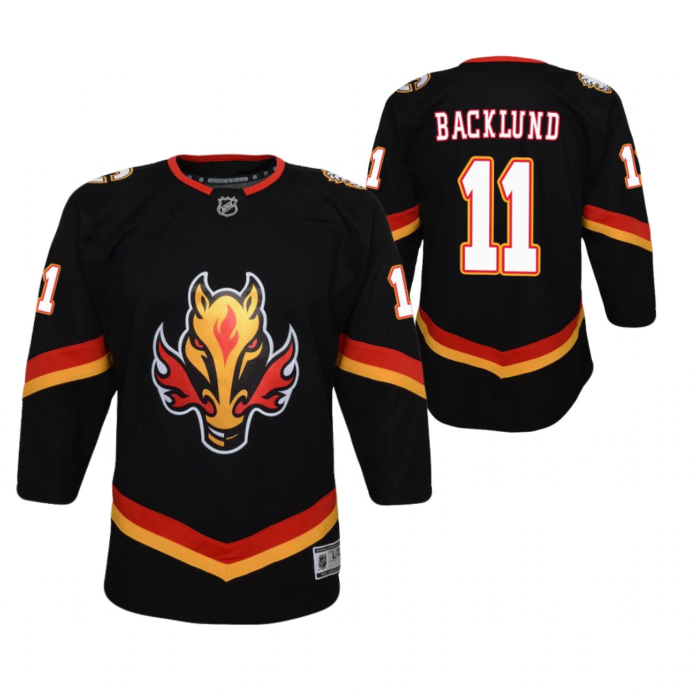Mikael Backlund Calgary Flames 2021 Reverse Retro Black Youth Jersey Replica