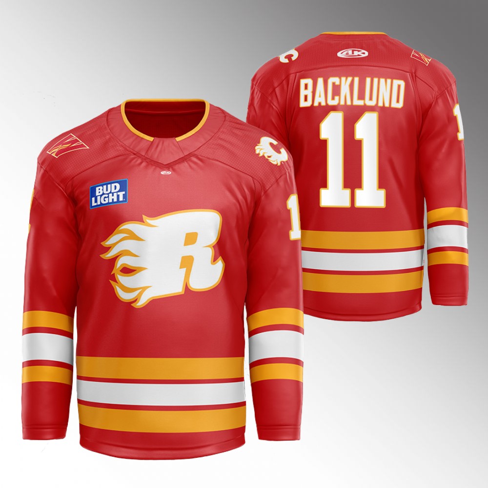 Mikael Backlund Flames Flames X Rush X CGY Wranglers Jersey Red Warmup
