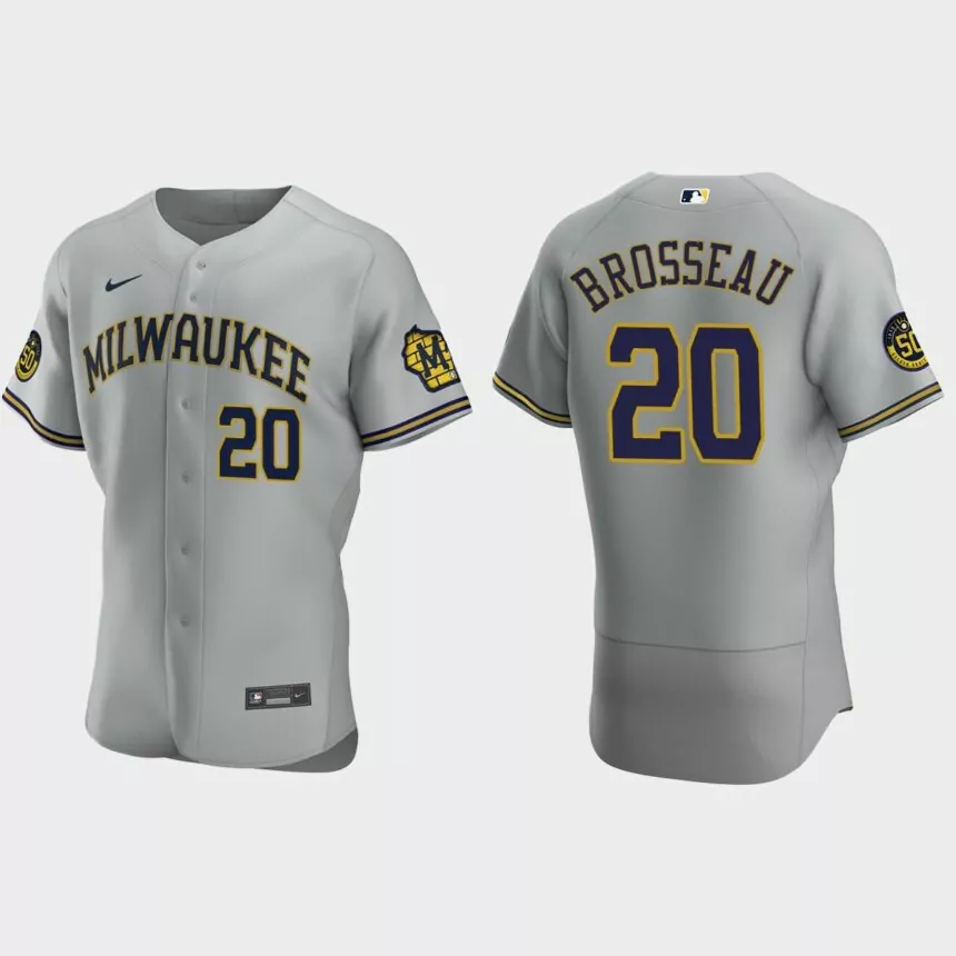 Mike Brosseau Milwaukee Brewers Authentic Road Jersey – Gray