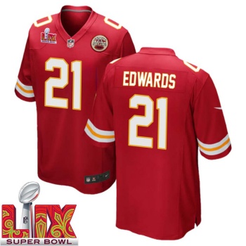Mike Edwards No 21 Men Super Bowl LIX Kansas City Chiefs Home Game 2025 Jersey- Replica
