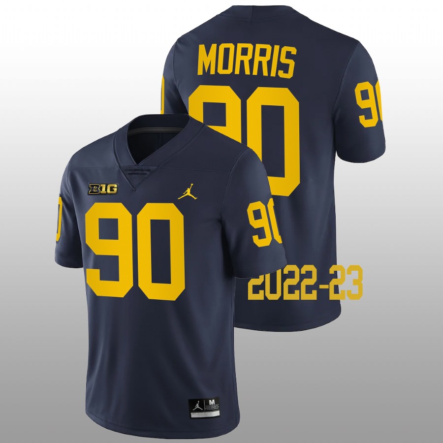 Mike Morris Michigan Wolverines Navy 2022-23 College Football Game Jersey