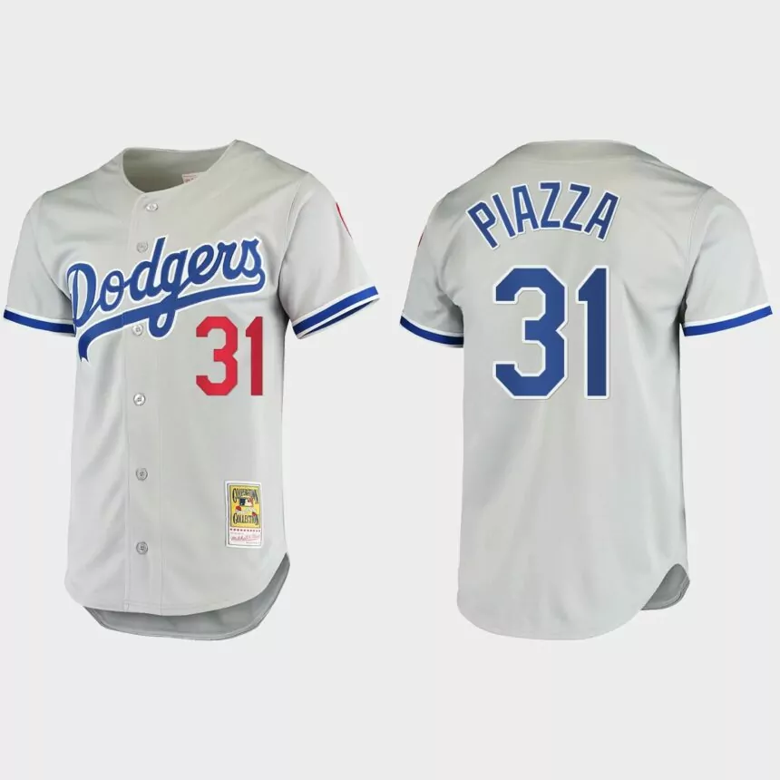 Mike Piazza #31 Los Angeles Dodgers Authentic Cooperstown Collection Jersey – Gray