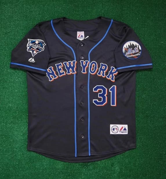 Mike Piazza 2000 New York Mets Men's Alternate Away Black World Series Jersey