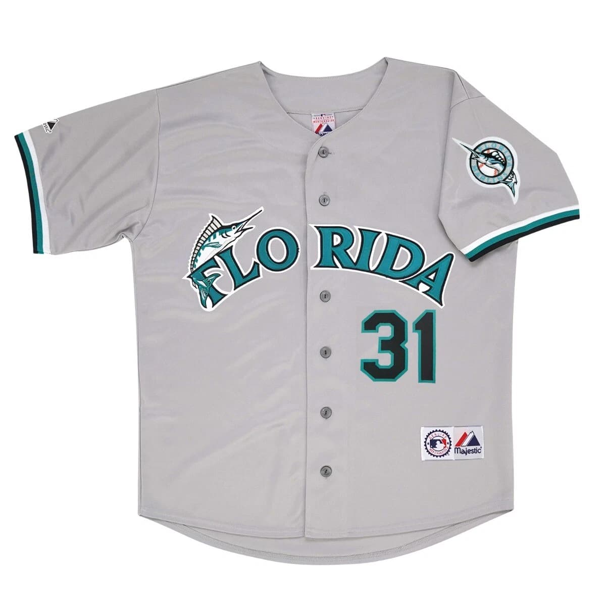 Mike Piazza Florida Marlins Grey Road Jersey w Team Patch Men's