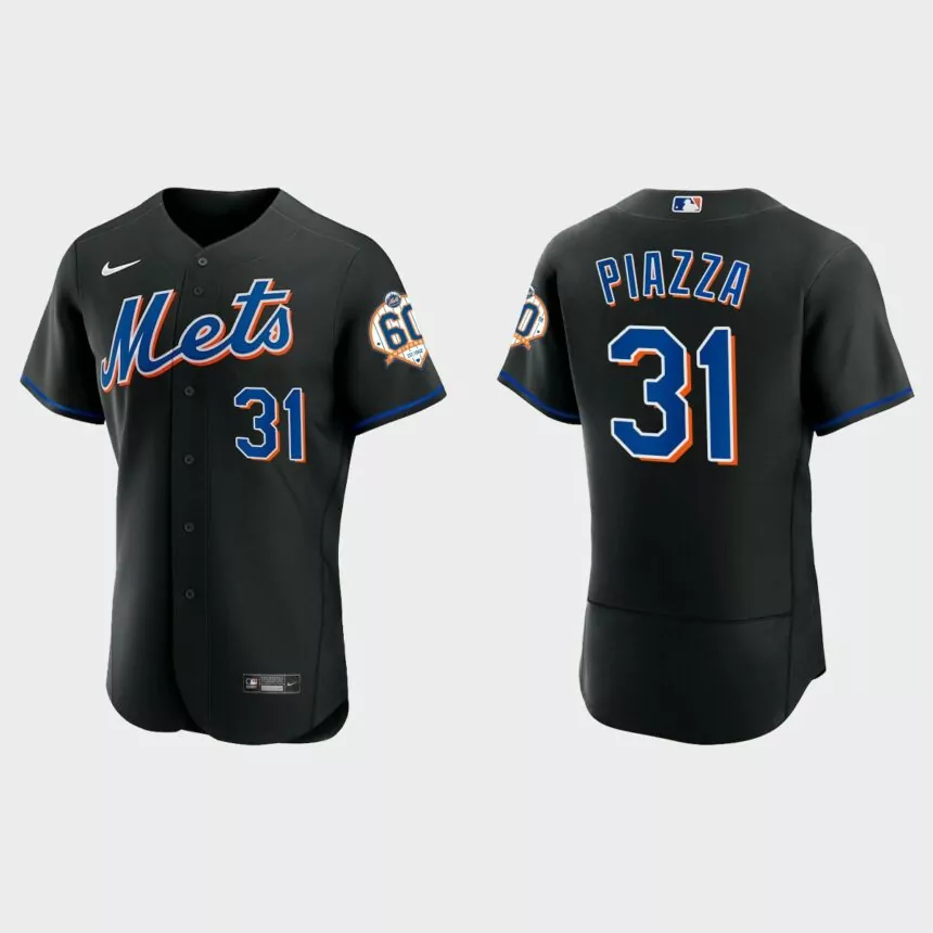 Mike Piazza New York Mets 60th Anniversary Alternate Authentic Jersey – Black