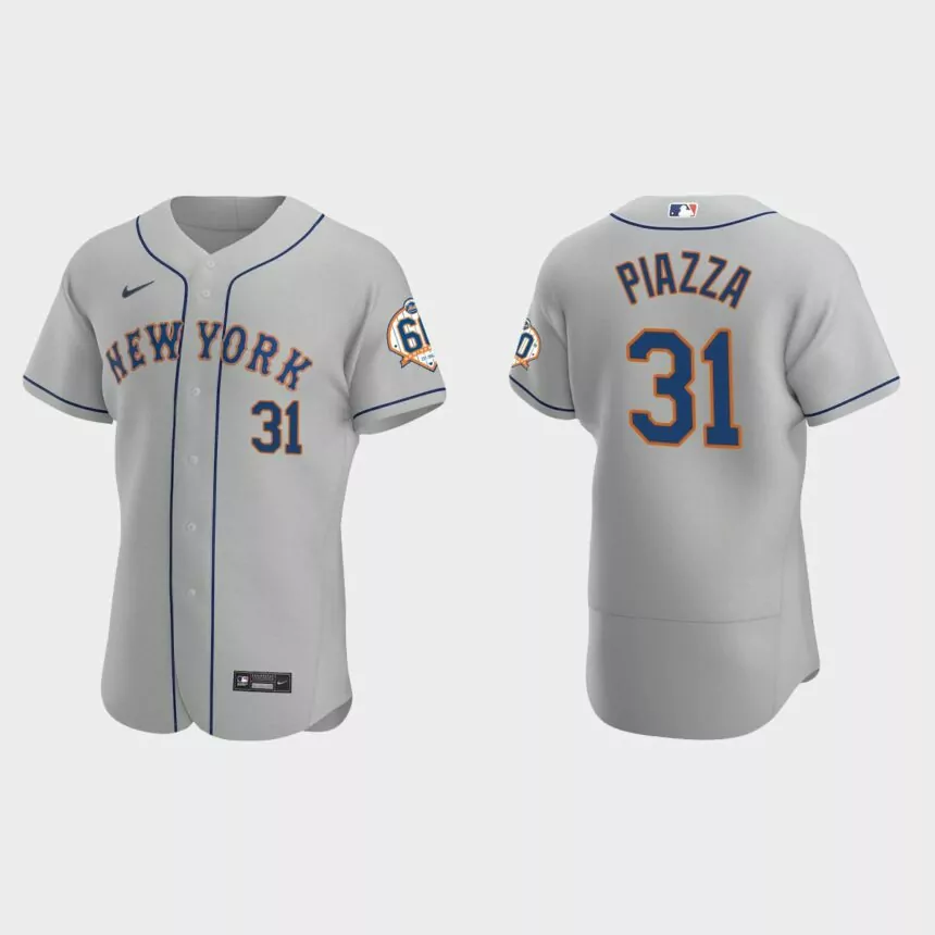 Mike Piazza New York Mets 60th Anniversary Road Authentic Jersey – Gray