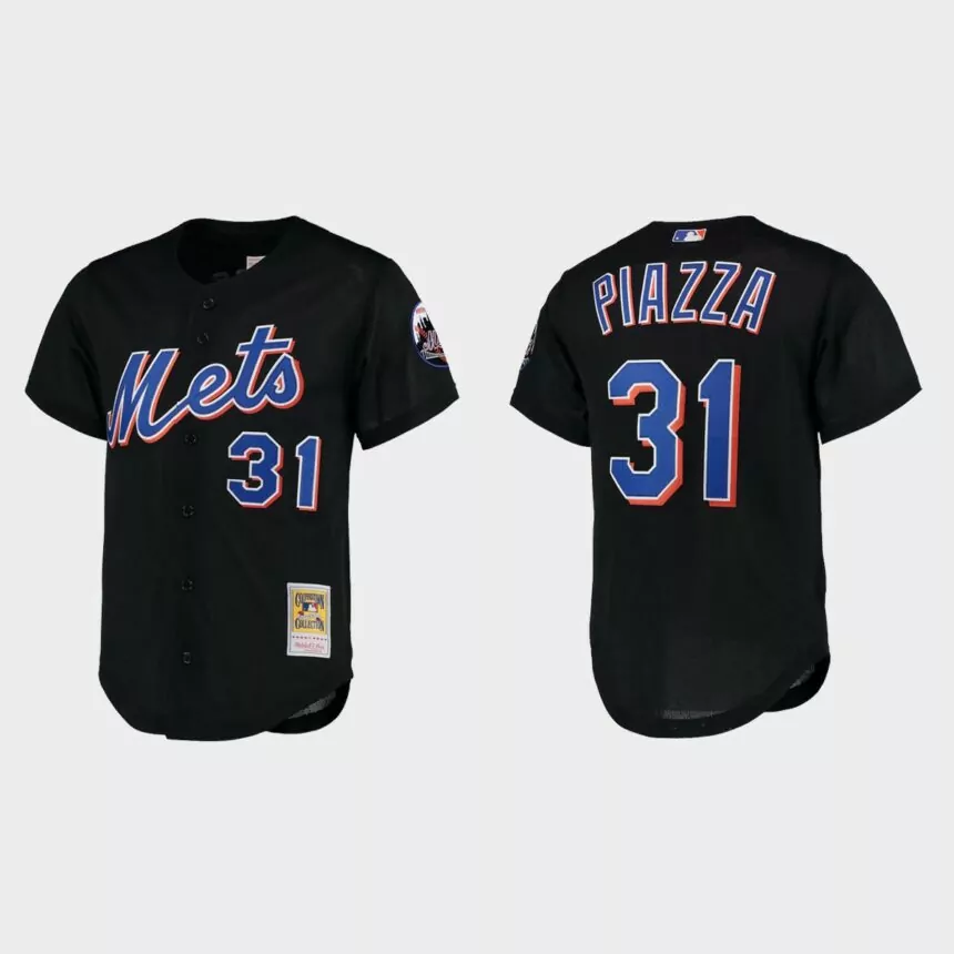 Mike Piazza New York Mets Cooperstown Collection Mesh Batting Practice Jersey – Black