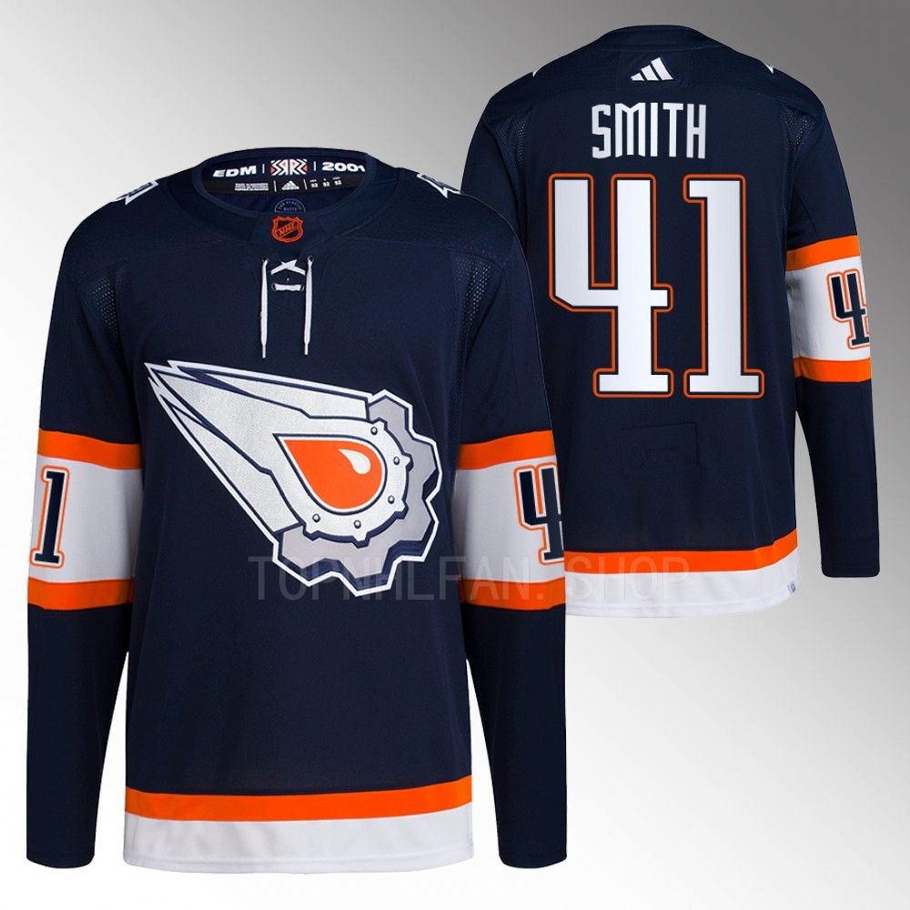 Mike Smith 2022 Edmonton Oilers Navy Reverse Retro 2.0 Authentic Primegreen Jersey